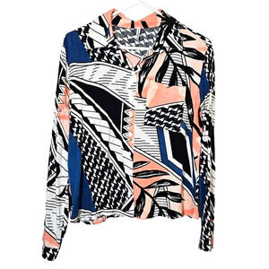 NWT Tidy Up Abstract Geometric‎ Pink Black Blue Button Down Blouse